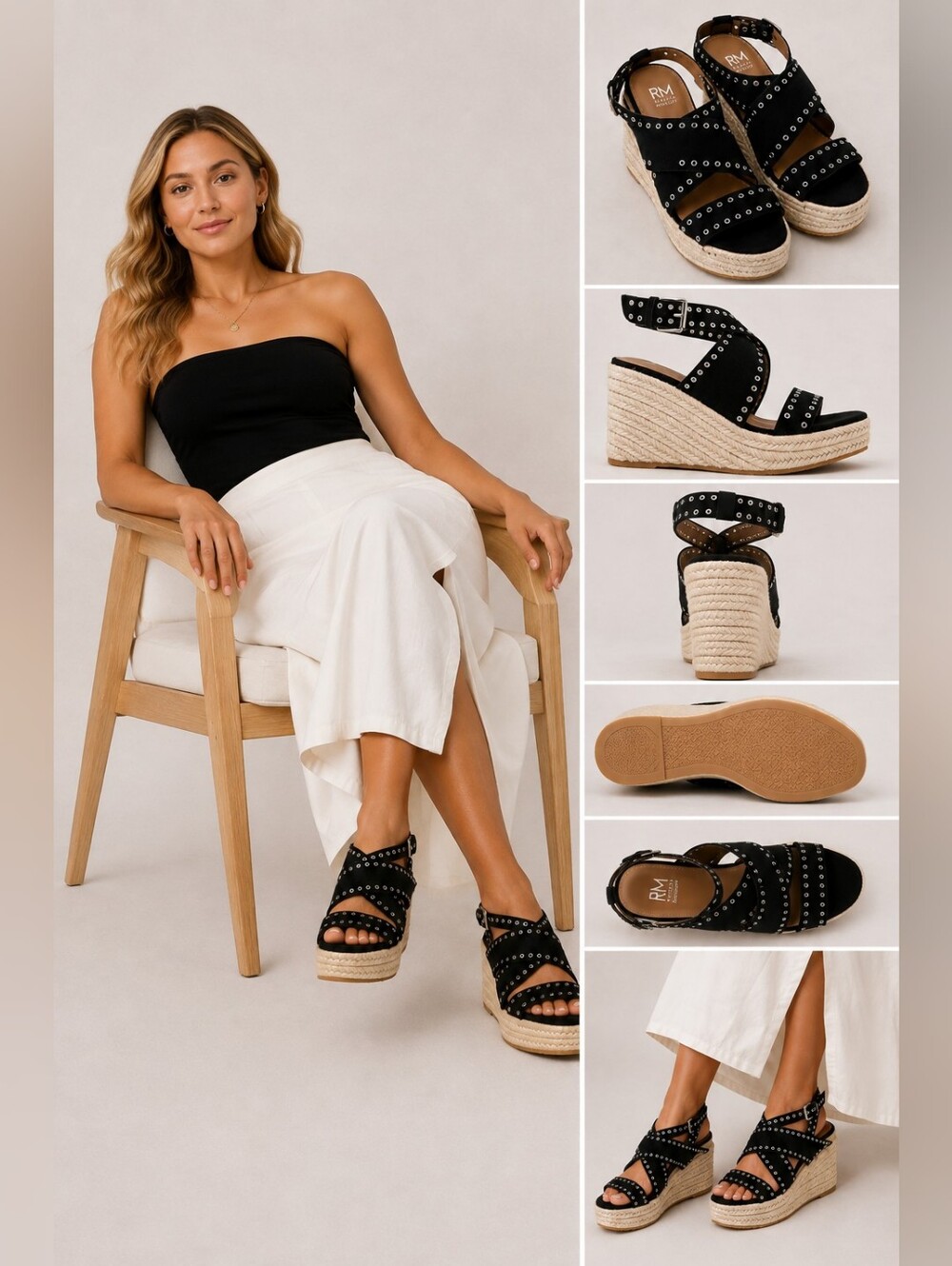 Rebecca Minkoff Black Eyelet Espadrille Wedge Sandals